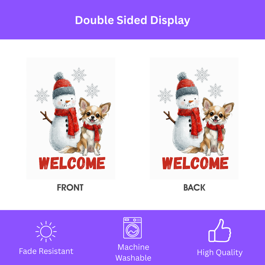 Corgi and Snowman Welcome Garden Flag - double-sided design - Dragonfire Gardens