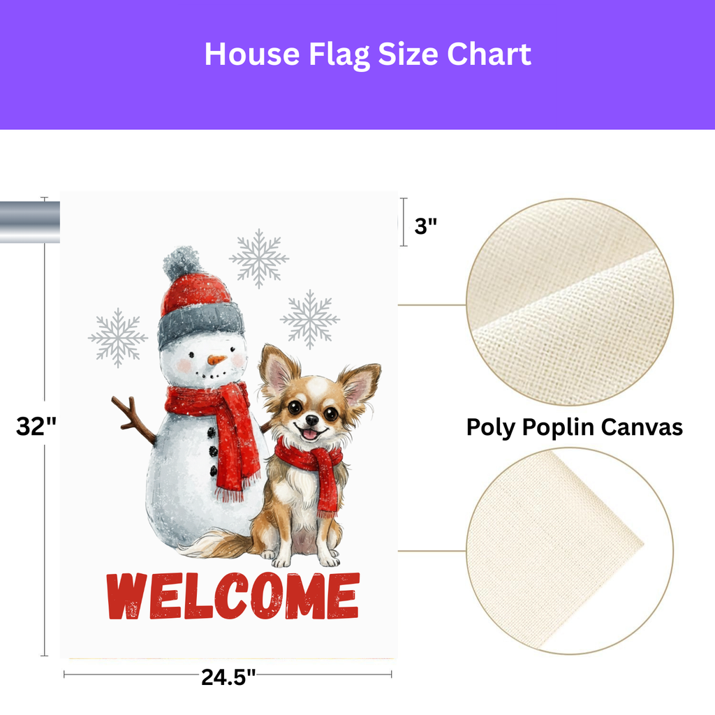 Corgi and Snowman Welcome Garden Flag - yard display - Dragonfire Gardens