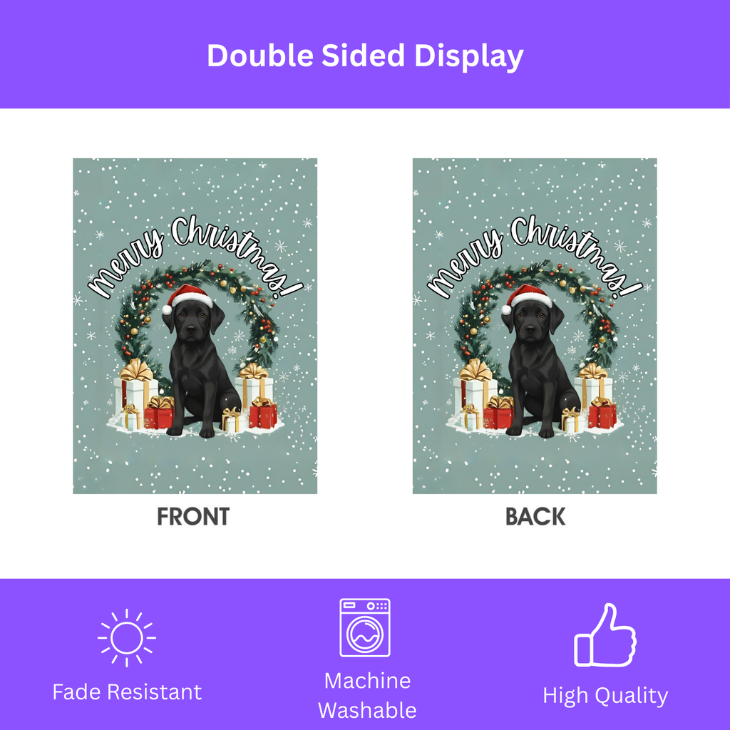 Merry Christmas Black Labrador Retriever Garden Flag - double-sided design - Dragonfire Gardens