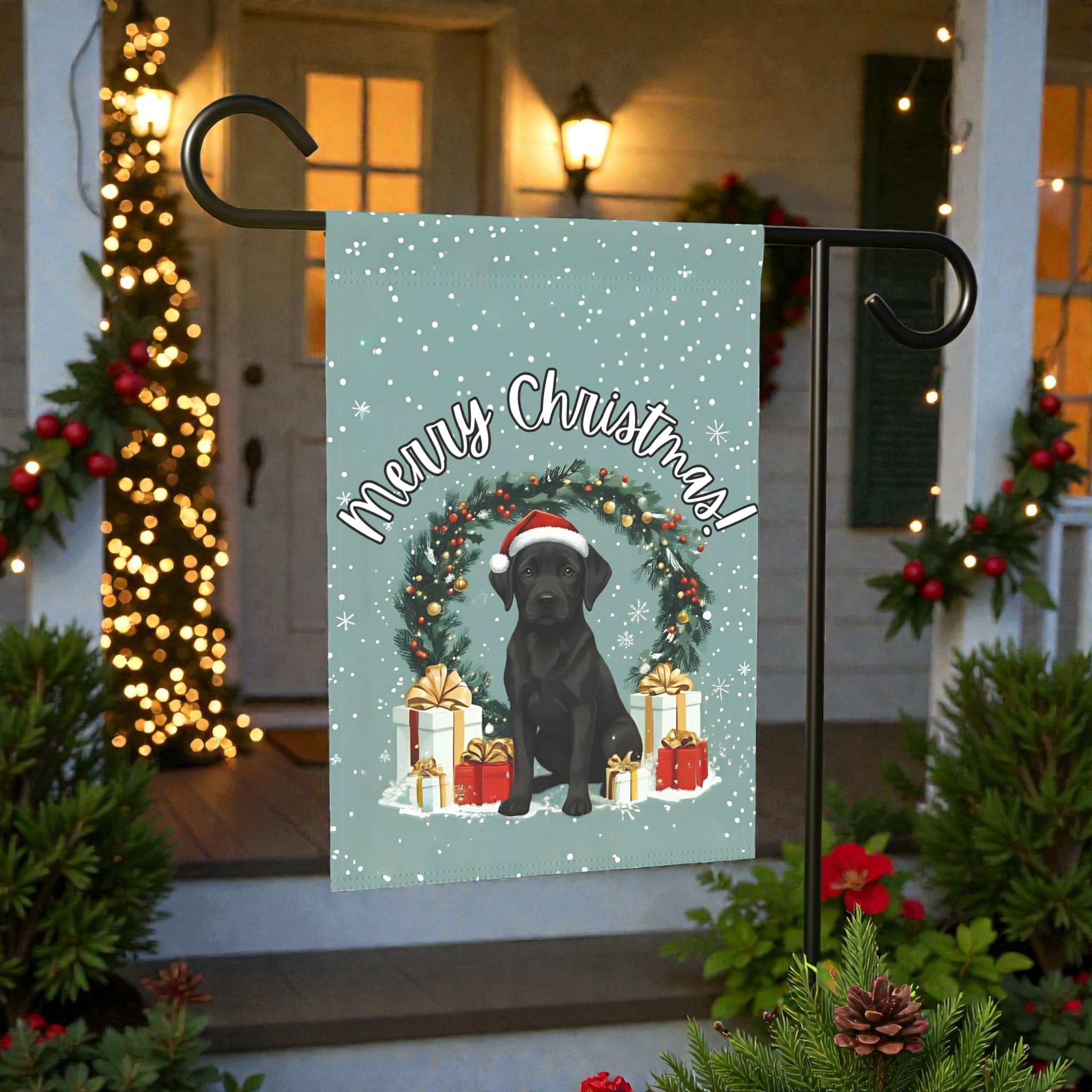 Merry Christmas Black Labrador Retriever Garden Flag - product detail - Dragonfire Gardens