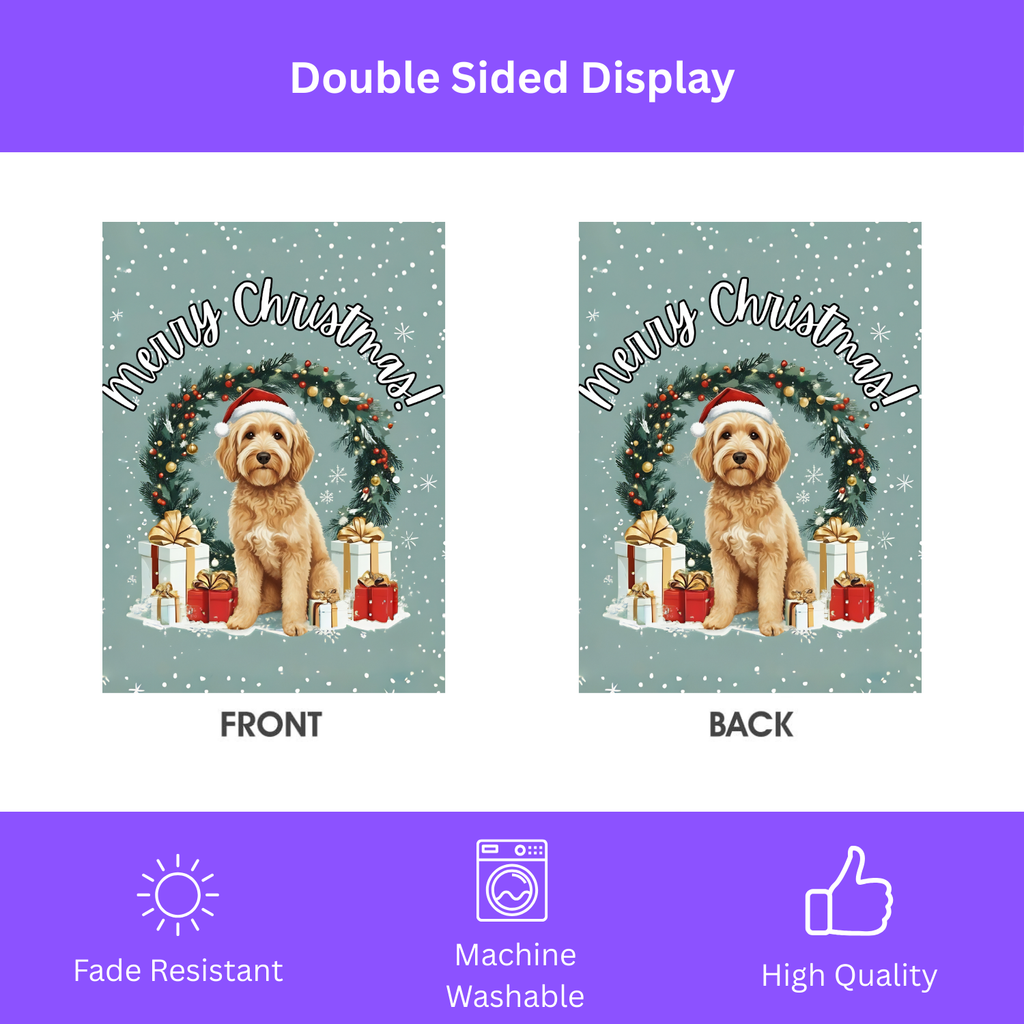 Merry Christmas Golden Noodle Garden Flag - double-sided design - Dragonfire Gardens