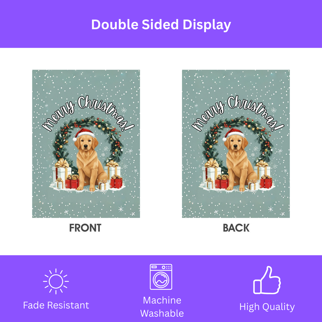 Merry Christmas Golden Retriever Garden Flag - double-sided design - Dragonfire Gardens