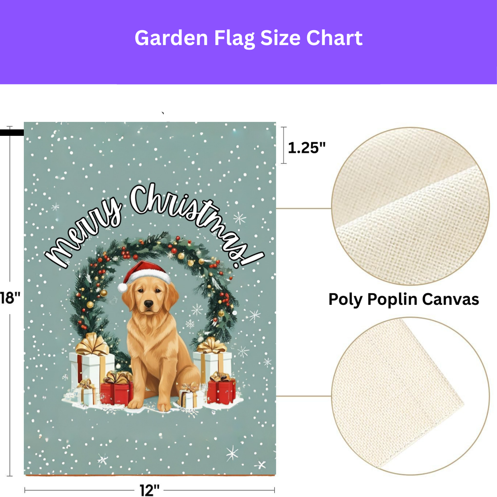 Merry Christmas Golden Retriever Garden Flag - porch decor - Dragonfire Gardens