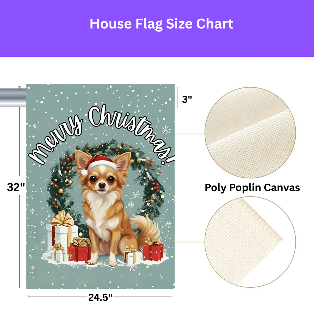 Merry Christmas Long-Hair Chihuahua Garden Flag - yard display - Dragonfire Gardens