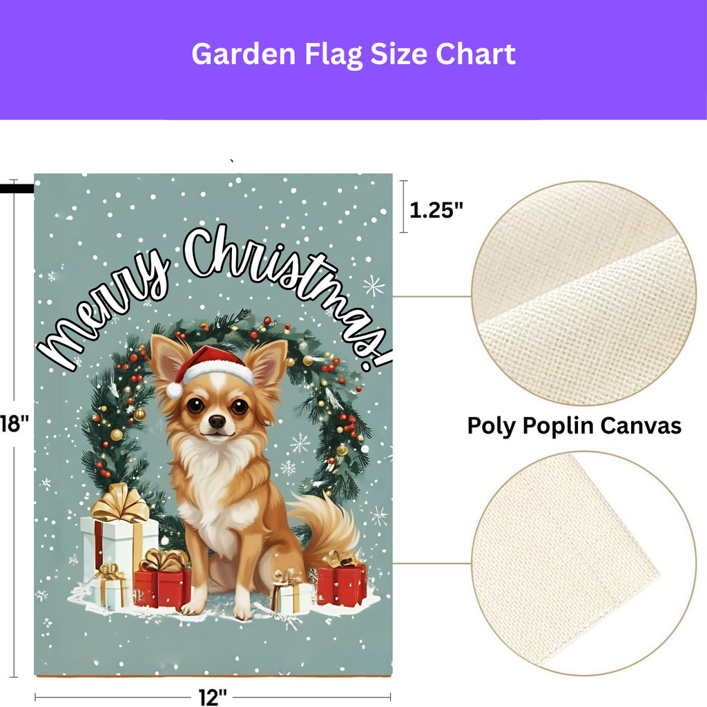 Merry Christmas Long-Hair Chihuahua Garden Flag - porch decor - Dragonfire Gardens