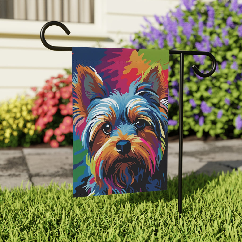Abstract Colored Yorkshire Terrier Garden Flag
