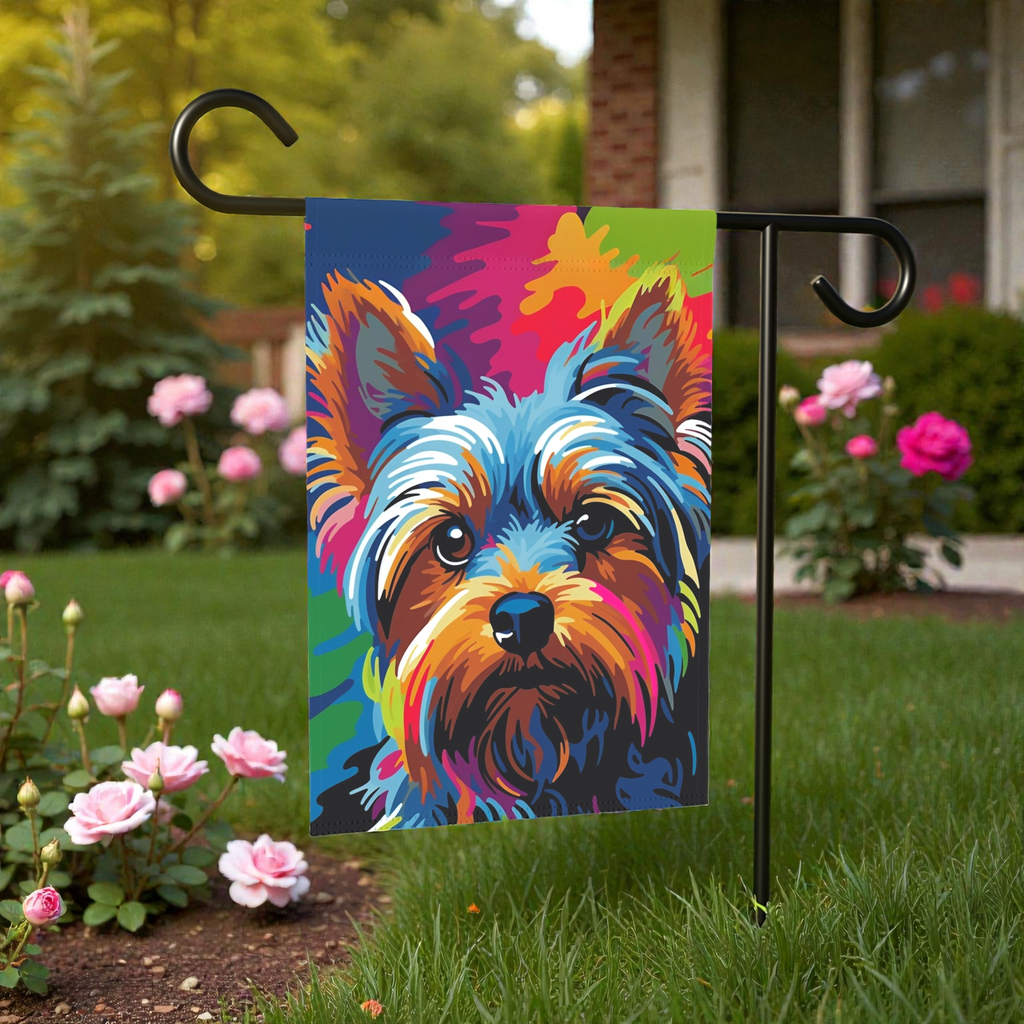Abstract Colored Yorkshire Terrier Garden Flag