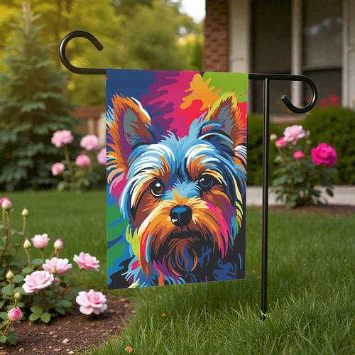 Abstract Colored Yorkshire Terrier Garden Flag - outdoor display - Dragonfire Gardens