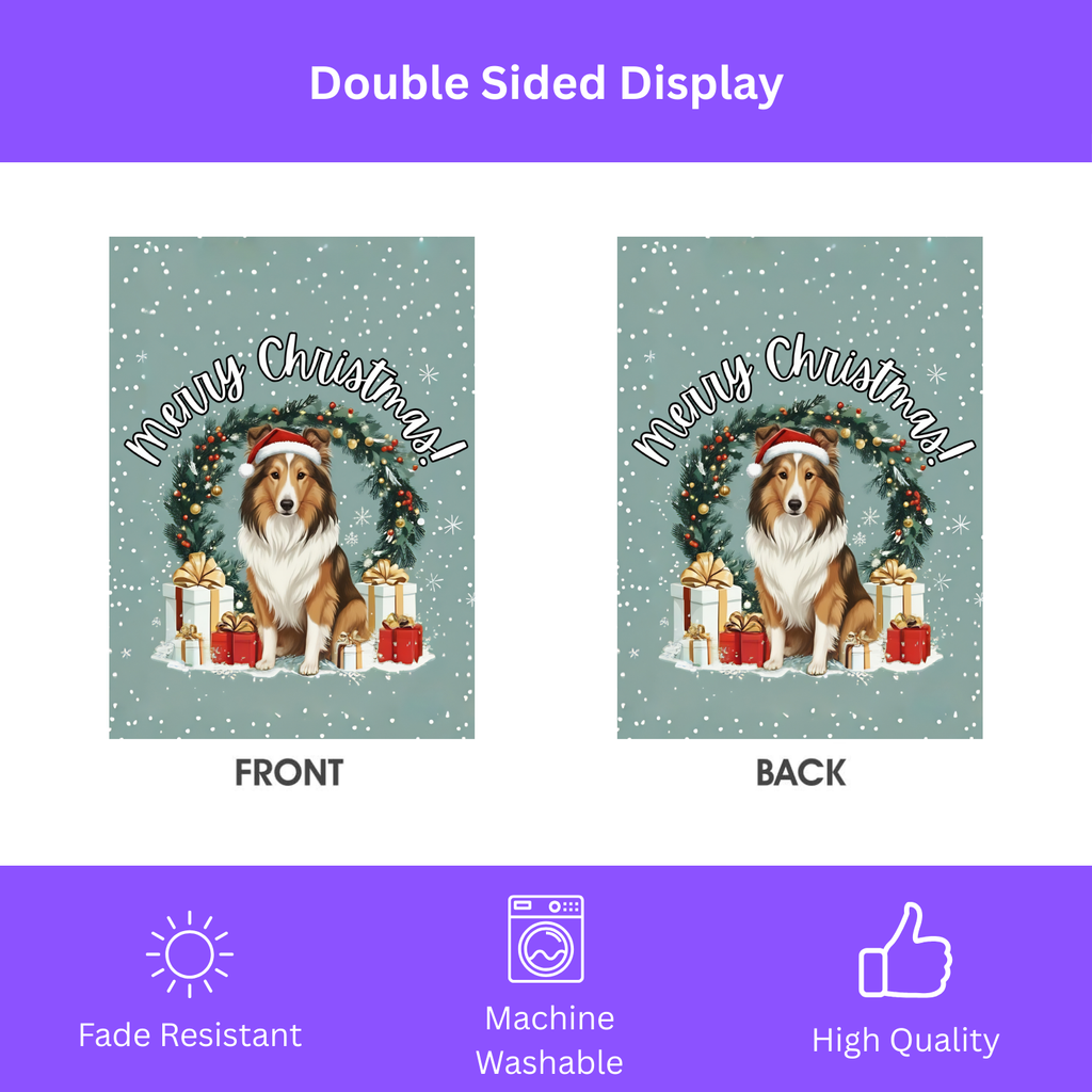 Merry Christmas Sheltie Garden Flag - double-sided design - Dragonfire Gardens