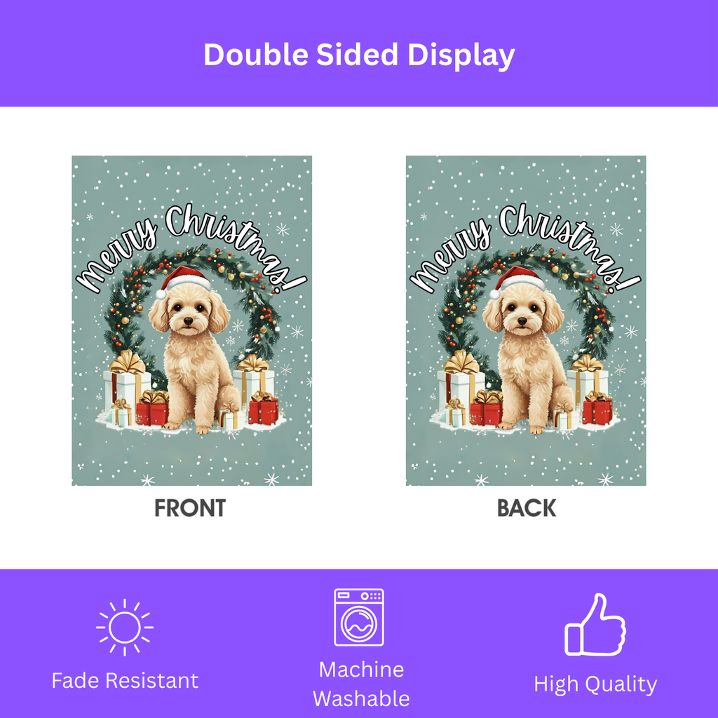 Merry Christmas Toy Poodle Garden Flag - double-sided design - Dragonfire Gardens