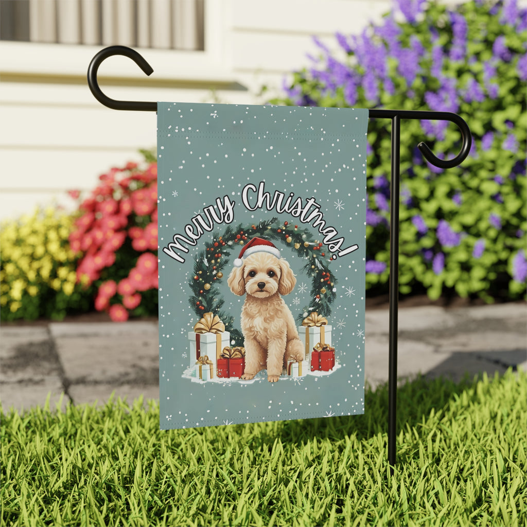 Merry Christmas Toy Poodle Garden Flag - outdoor display - Dragonfire Gardens