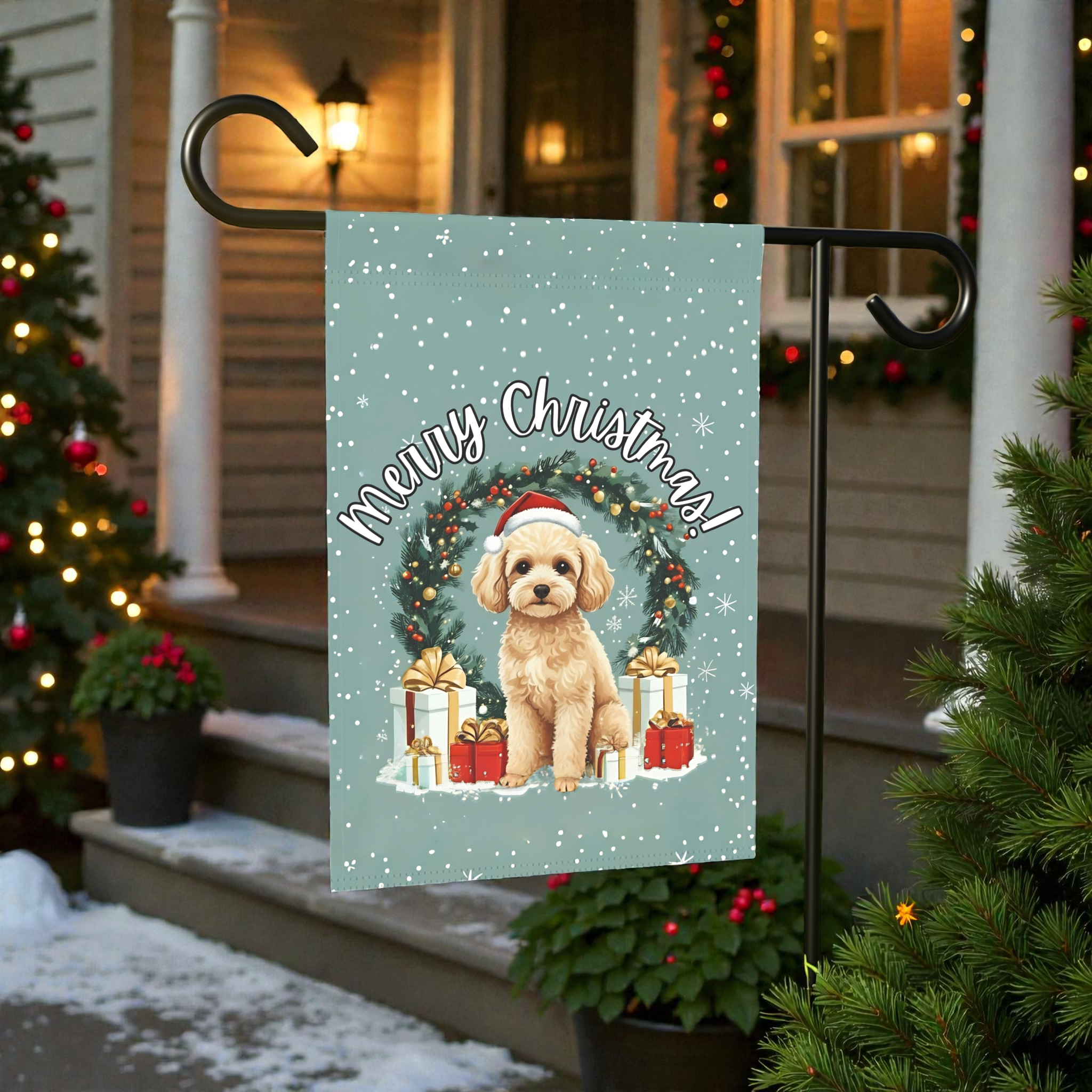 Merry Christmas Toy Poodle Garden Flag - product detail - Dragonfire Gardens