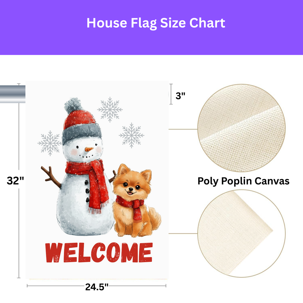 Pomeranian and Snowman Welcome Garden Flag - porch decor - Dragonfire Gardens