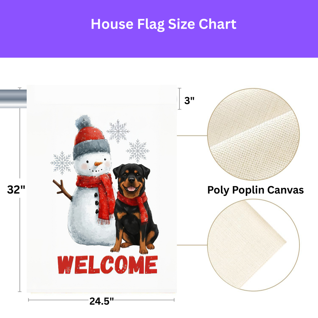 Rottweiler and Snowman Welcome Garden Flag - yard display - Dragonfire Gardens