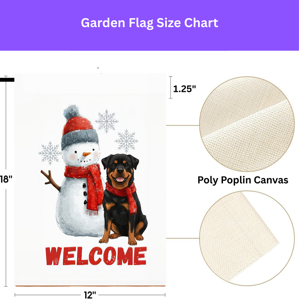 Rottweiler and Snowman Welcome Garden Flag - porch decor - Dragonfire Gardens