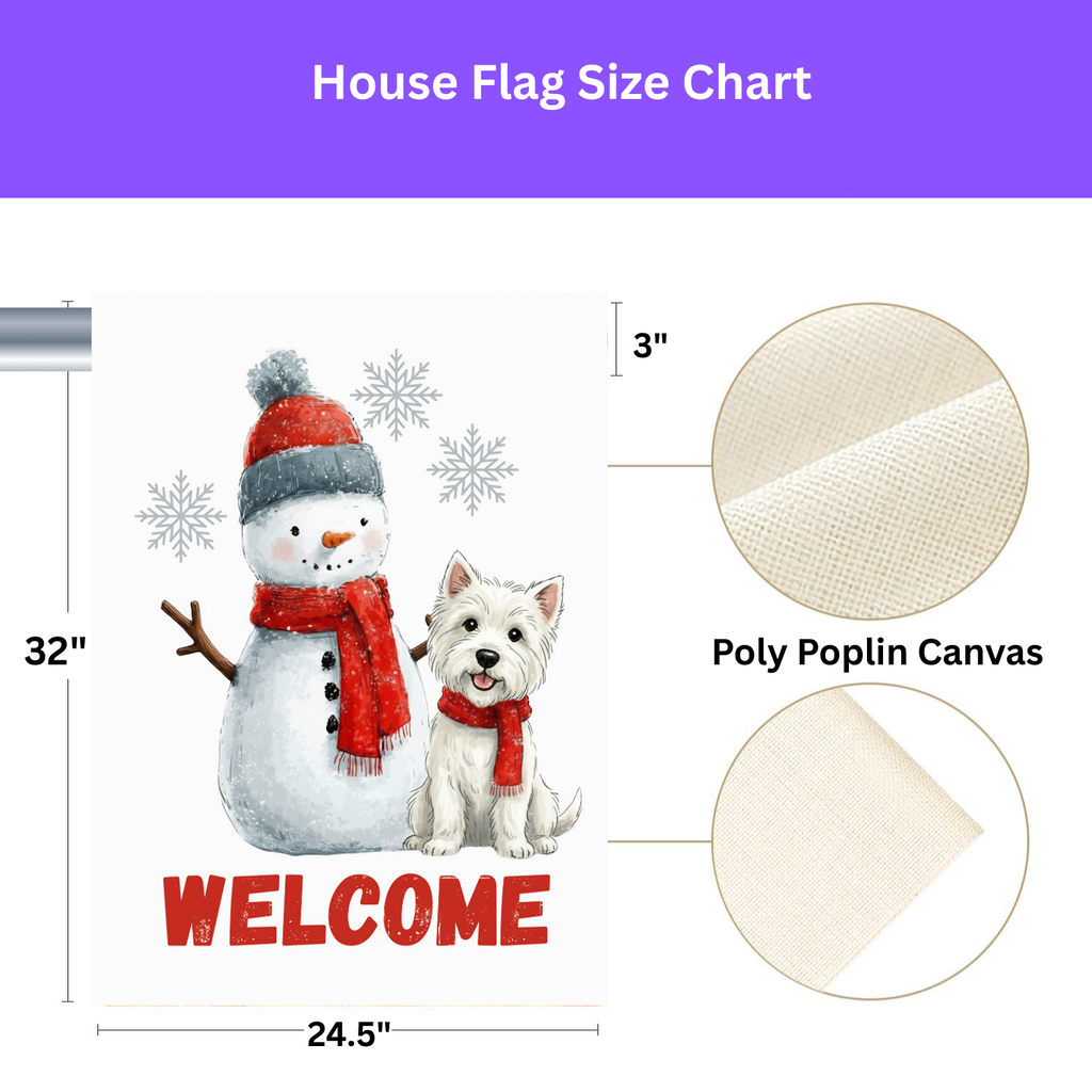 Westie and Snowman Welcome Garden Flag - yard display - Dragonfire Gardens