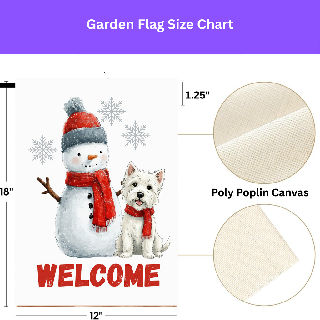 Westie and Snowman Welcome Garden Flag - porch decor - Dragonfire Gardens