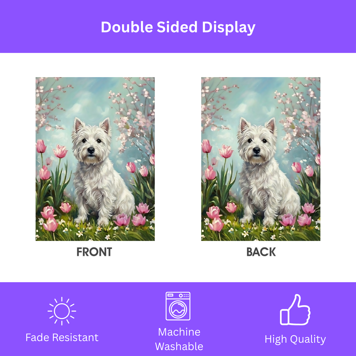 Westie in the Tulips Spring Garden Flag