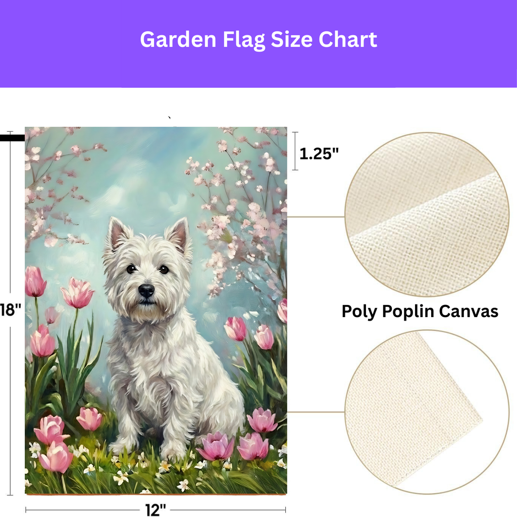 Westie in the Tulips Spring Garden Flag