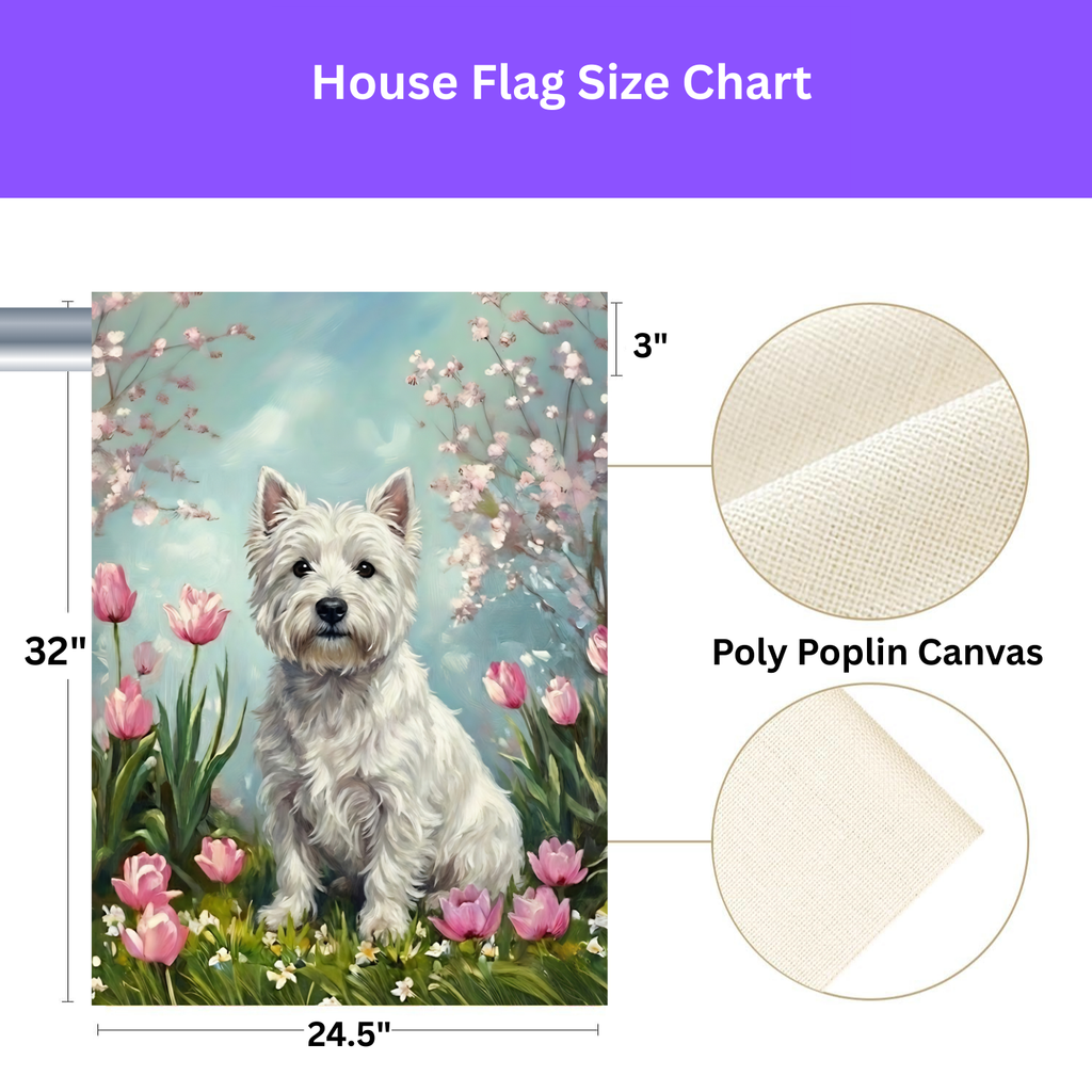 Westie in the Tulips Spring Garden Flag