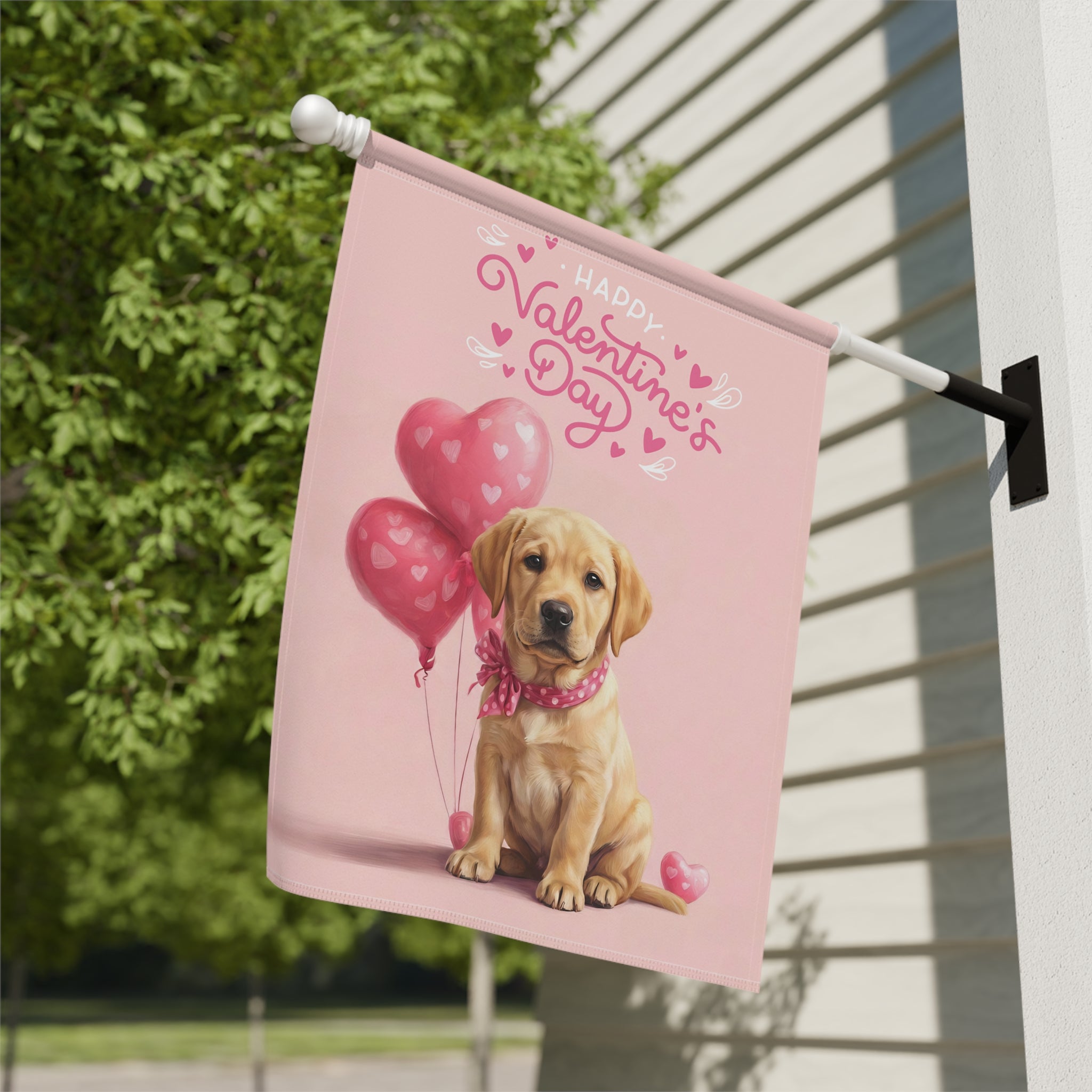Yellow Labrador Puppy Happy Valentine's Day Garden Flag