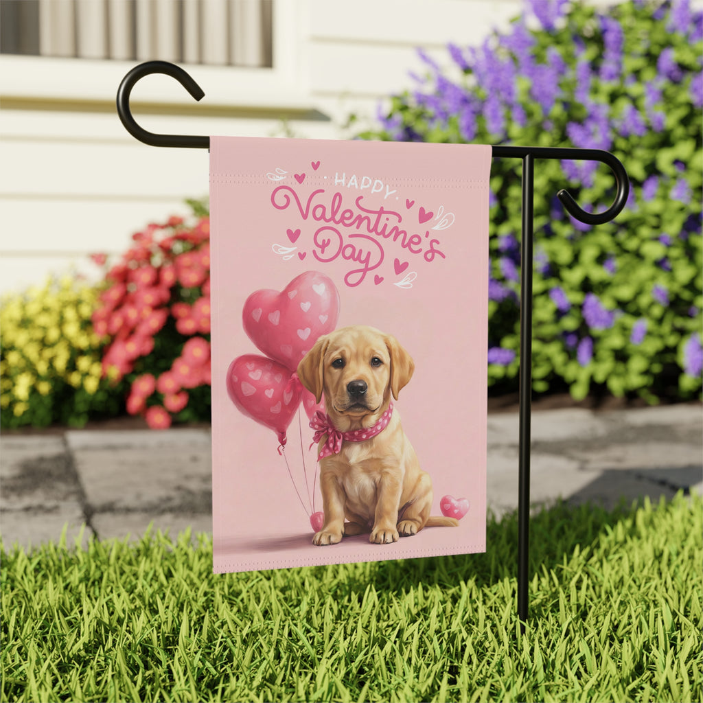 Yellow Labrador Puppy Happy Valentine's Day Garden Flag