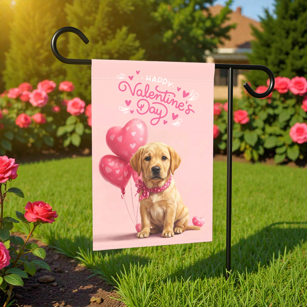 Yellow Labrador Puppy Happy Valentine's Day Garden Flag