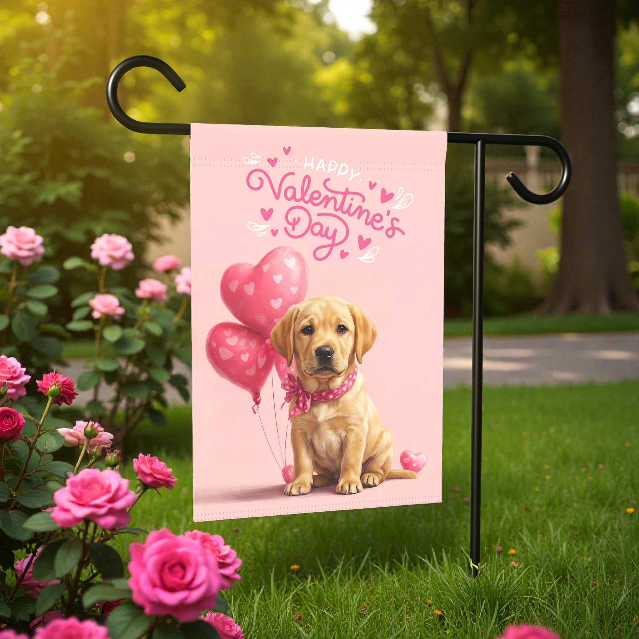 Yellow Labrador Puppy Happy Valentine's Day Garden Flag