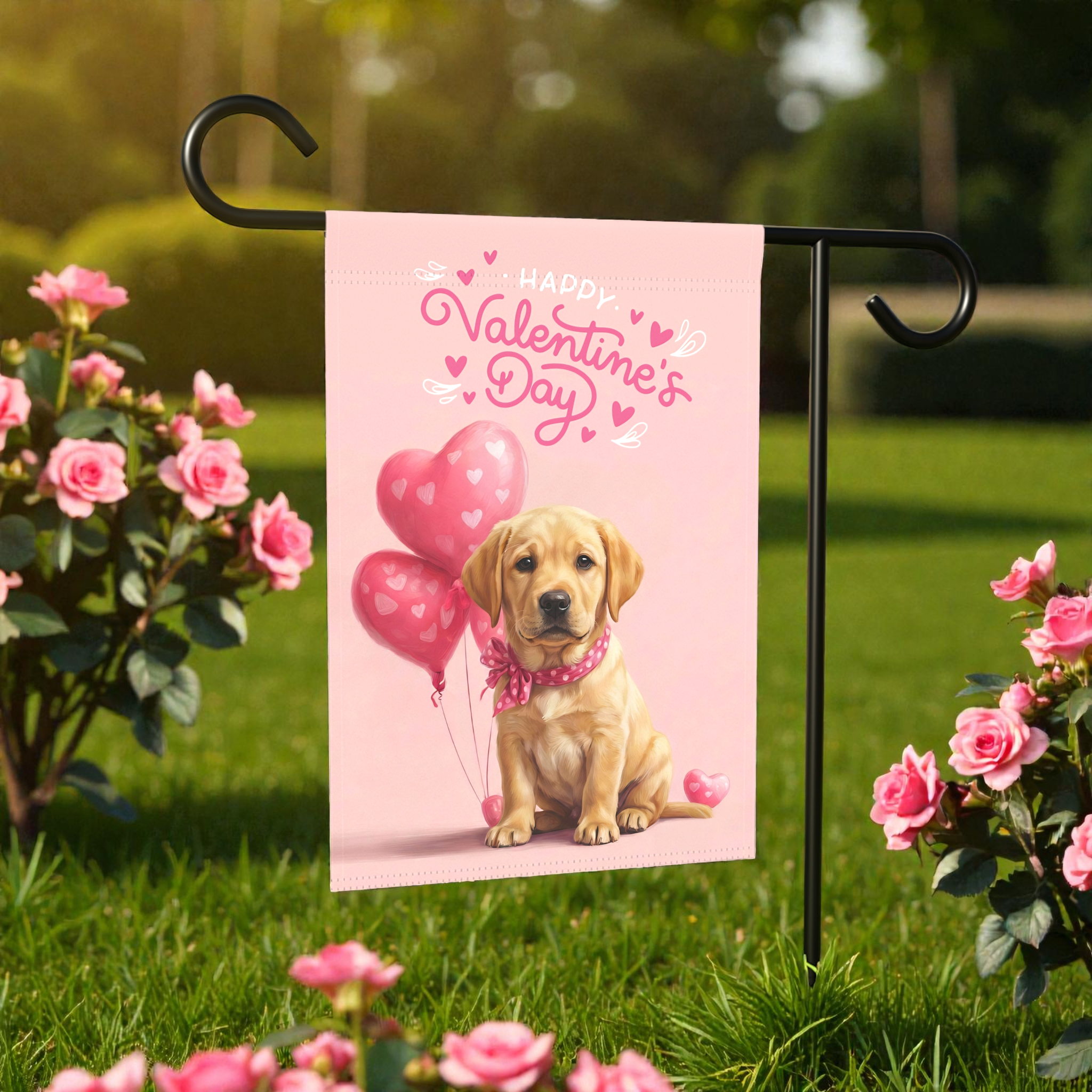 Yellow Labrador Puppy Happy Valentine's Day Garden Flag