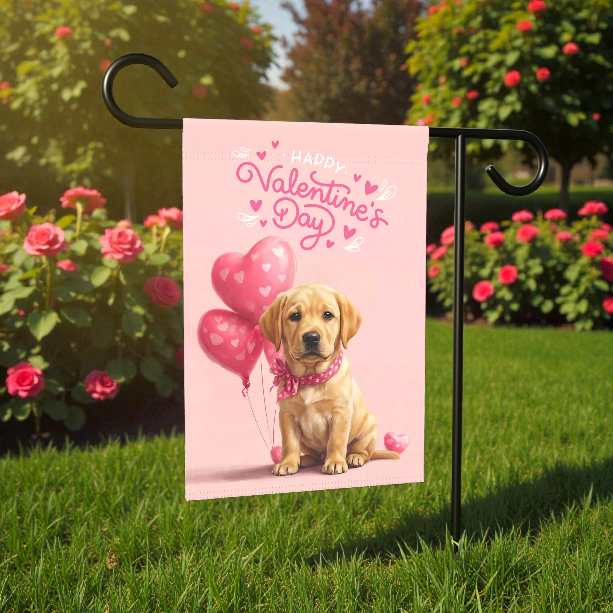 Yellow Labrador Puppy Happy Valentine's Day Garden Flag