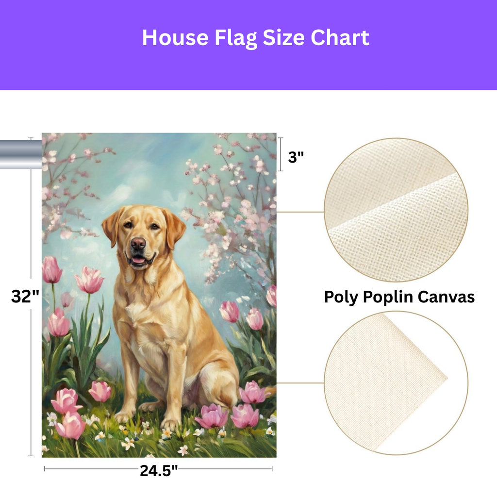 Yellow Labrador Retriever in the Tulips Spring Garden Flag - yard display - Dragonfire Gardens