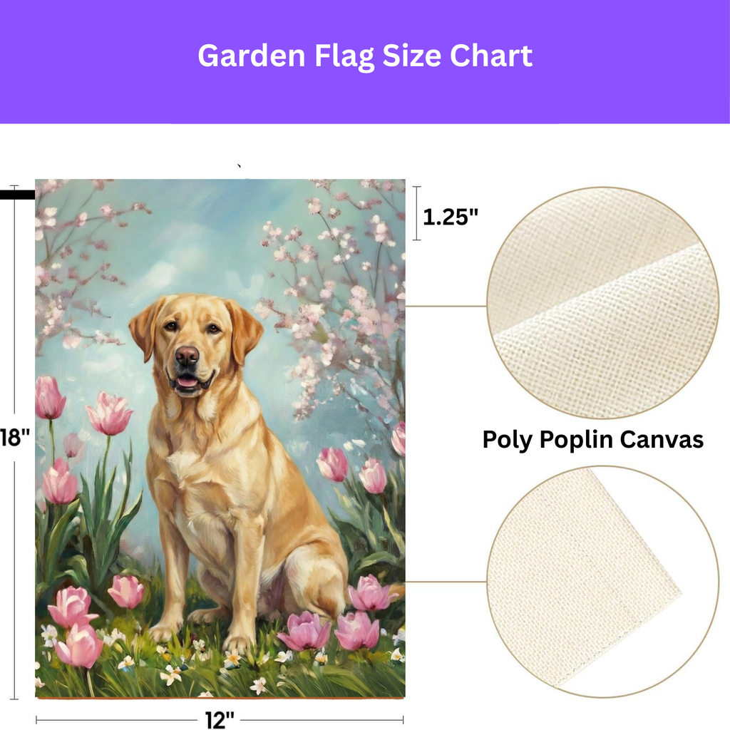 Yellow Labrador Retriever in the Tulips Spring Garden Flag - porch decor - Dragonfire Gardens