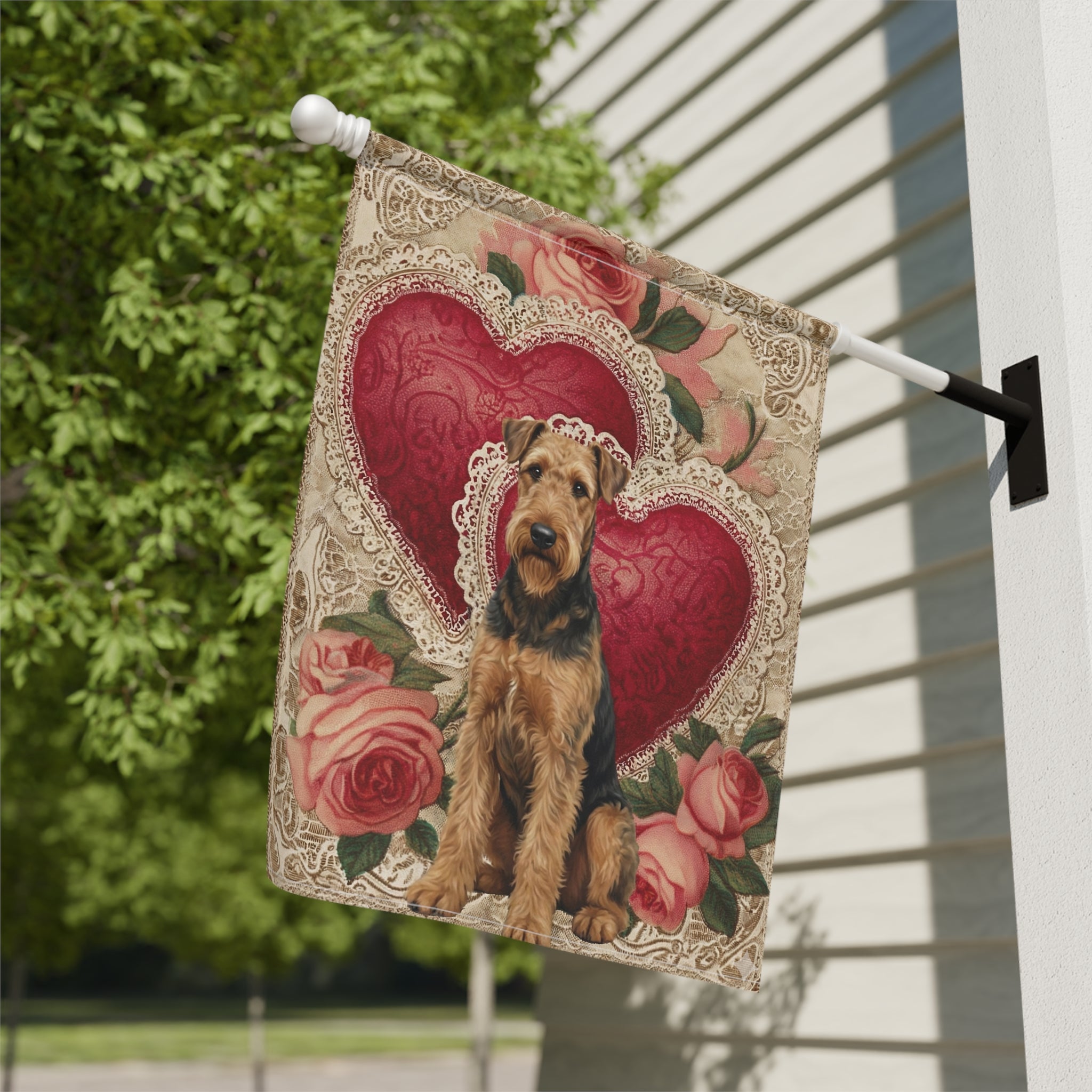 Two Heart Airedale Terrier Valentine Garden Flag
