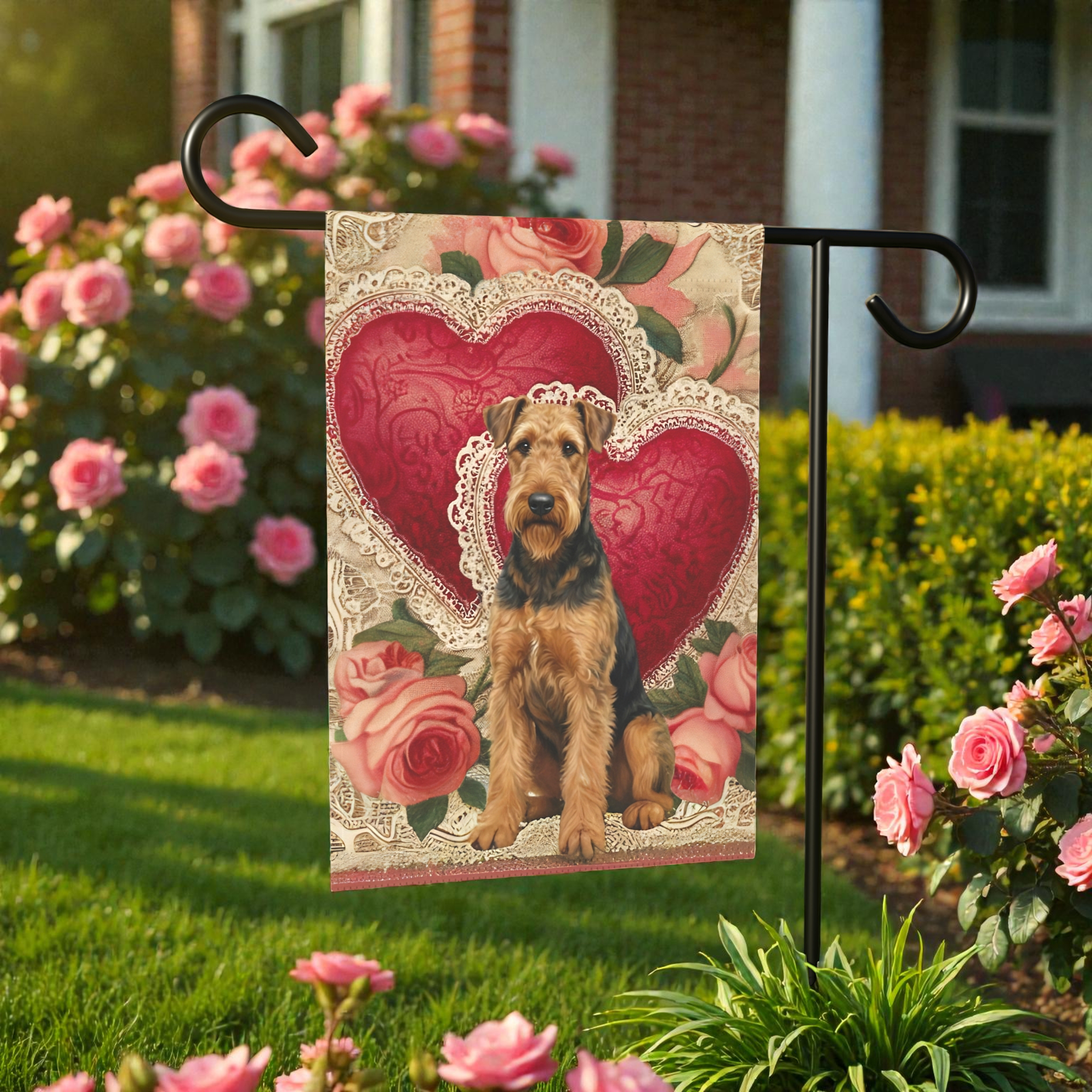 Two Heart Airedale Terrier Valentine Garden Flag