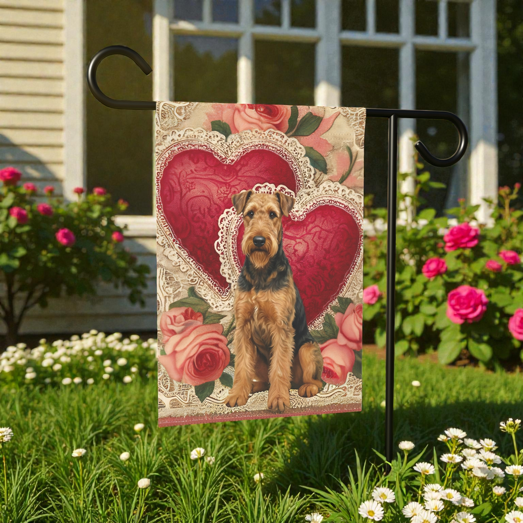 Two Heart Airedale Terrier Valentine Garden Flag
