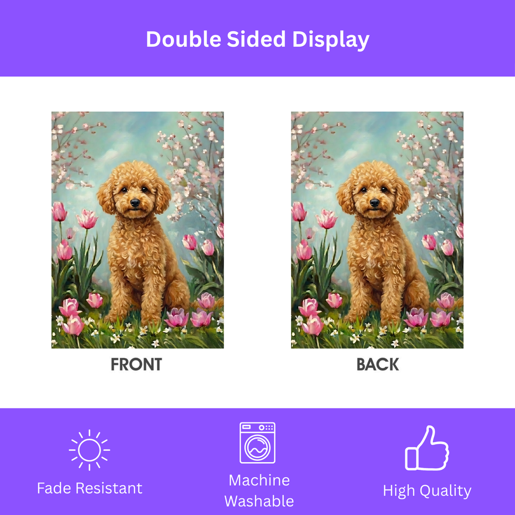 Toy Poodle in the Tulips Spring Garden Flag