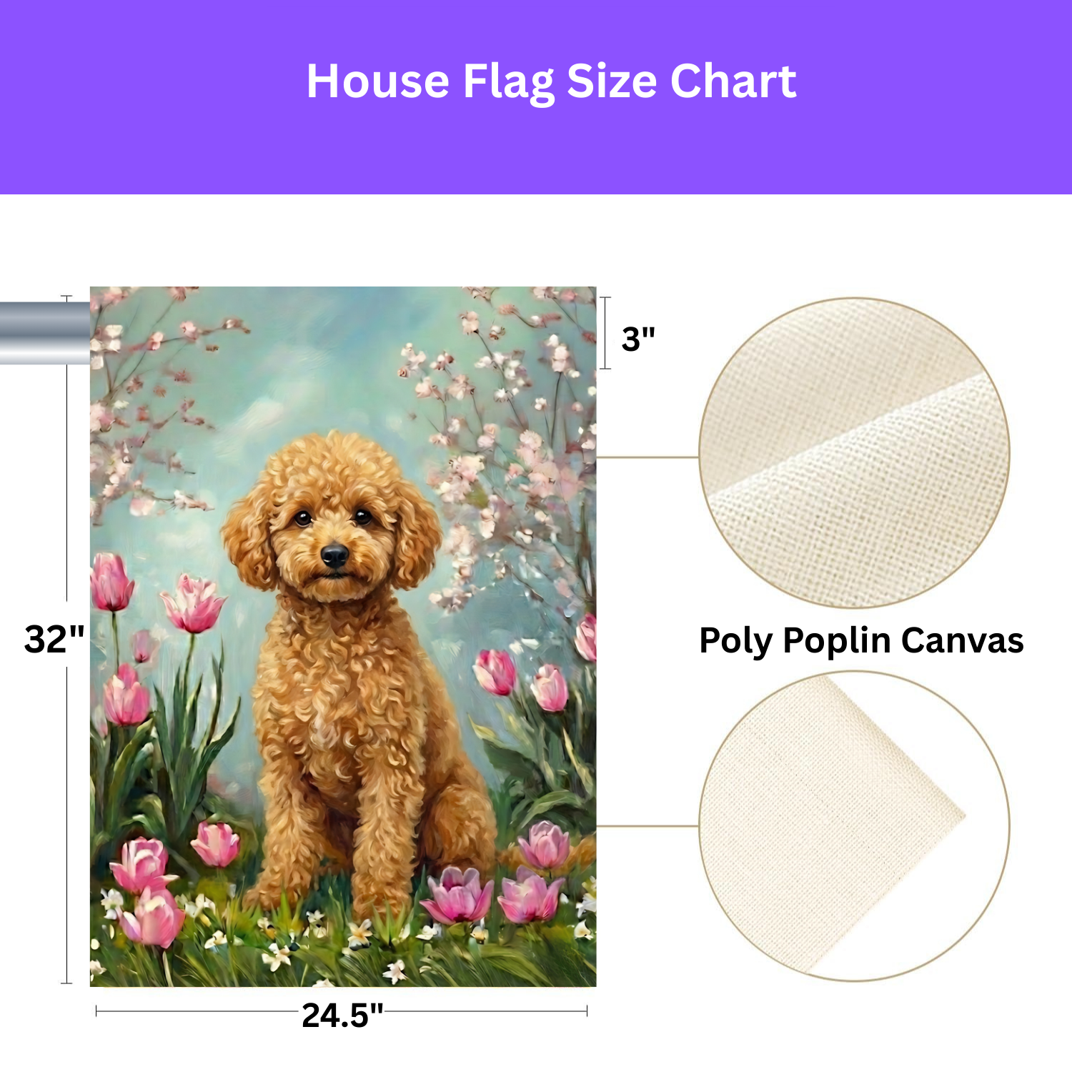 Toy Poodle in the Tulips Spring Garden Flag