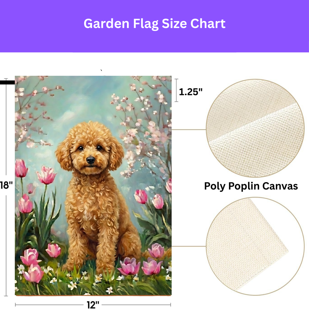 Toy Poodle in the Tulips Spring Garden Flag