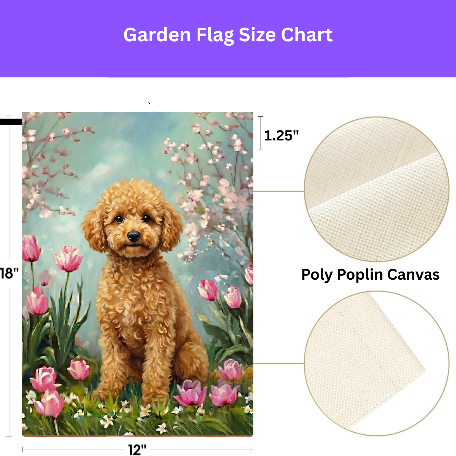 Toy Poodle in the Tulips Spring Garden Flag