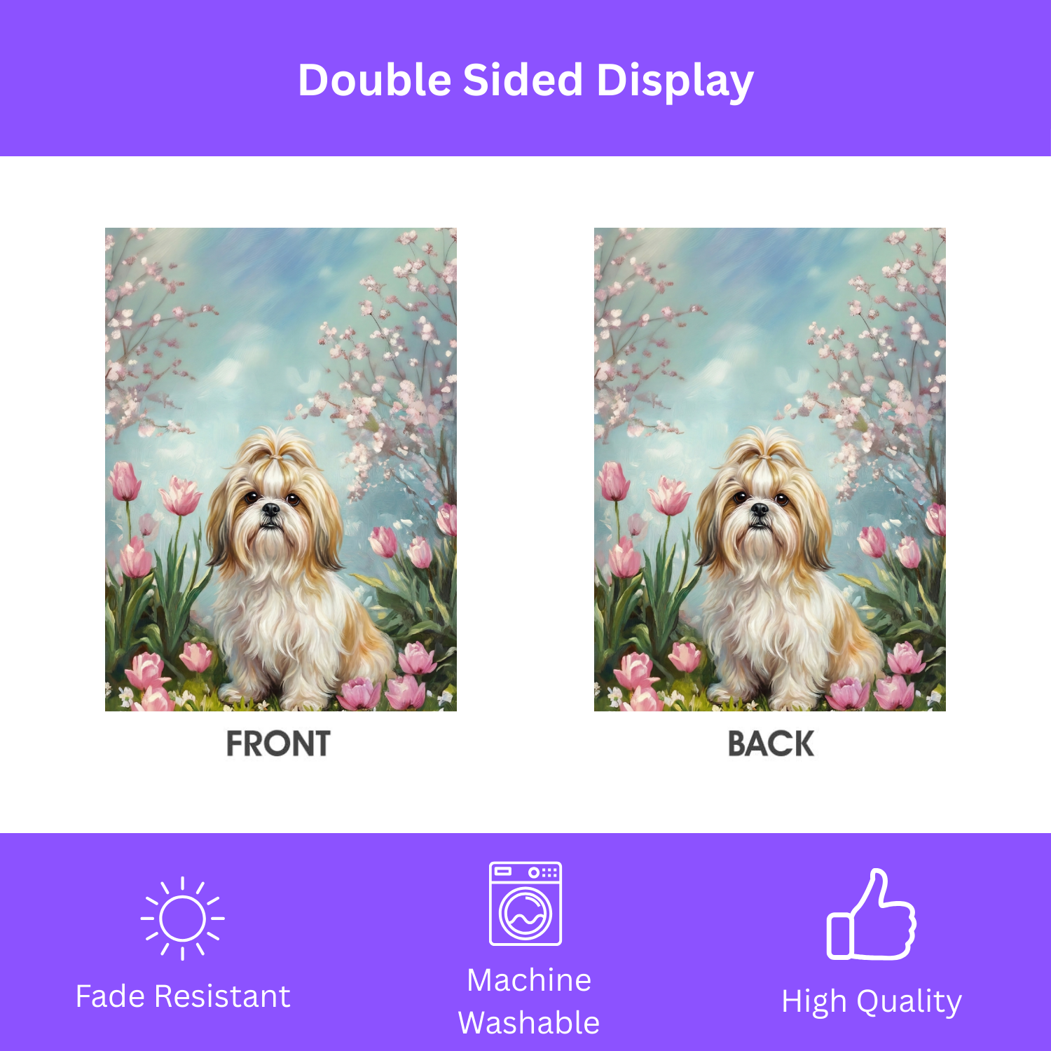 Shih Tzu in the Tulips Spring Garden Flags - double-sided design - Dragonfire Gardens