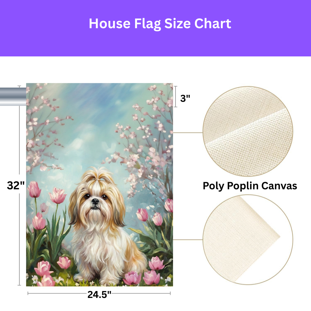 Shih Tzu in the Tulips Spring Garden Flags - yard display - Dragonfire Gardens