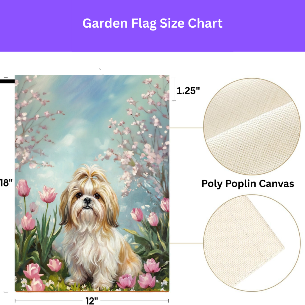 Shih Tzu in the Tulips Spring Garden Flags - porch decor - Dragonfire Gardens