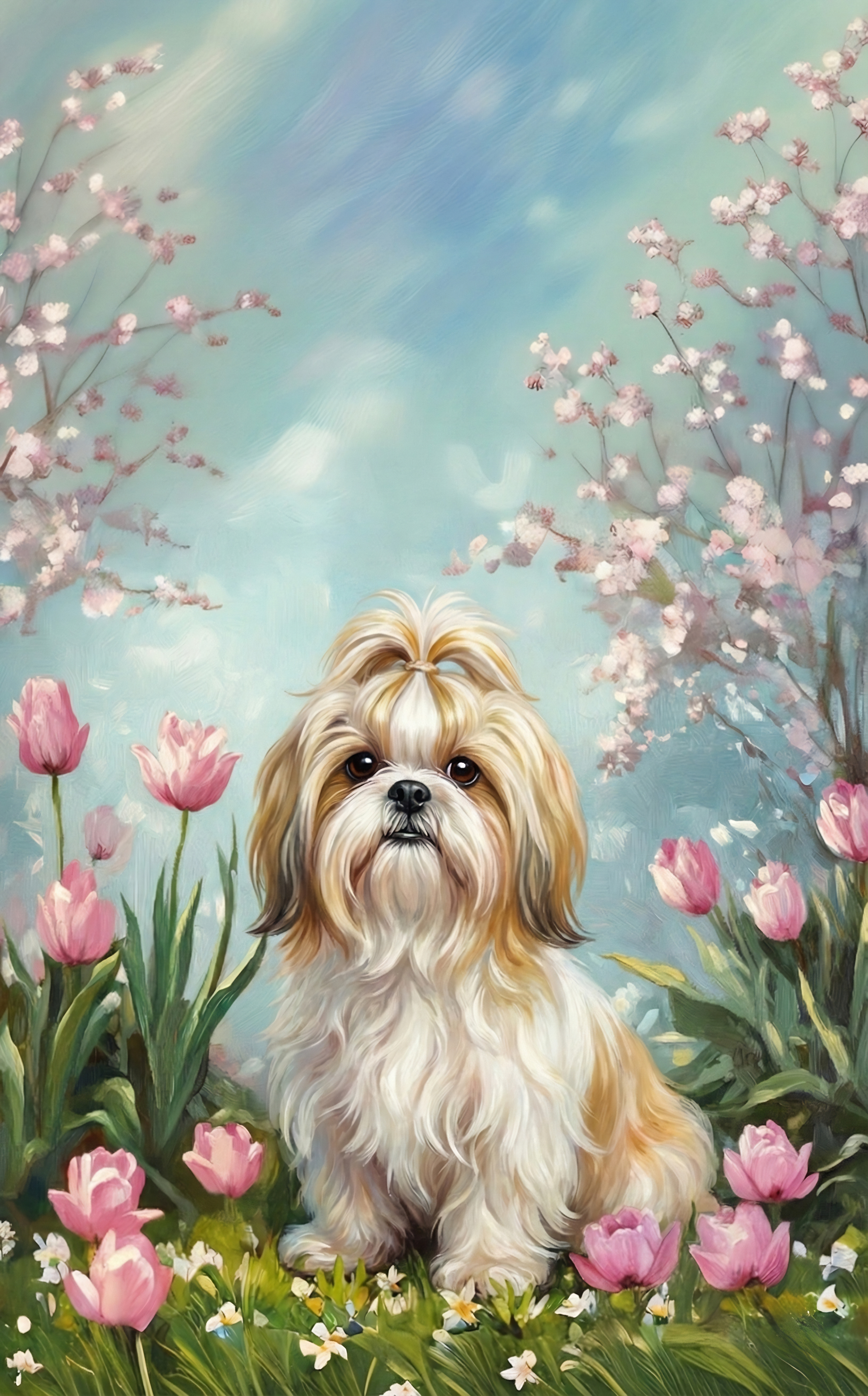 Shih Tzu in the Tulips Spring Garden Flags - banner view - Dragonfire Gardens