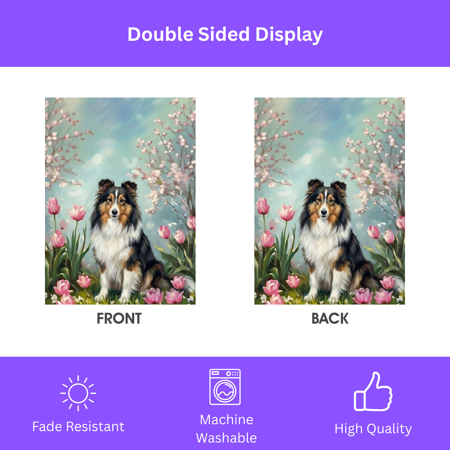 Sheltie in the Tulips Spring Garden Flag - double-sided design - Dragonfire Gardens