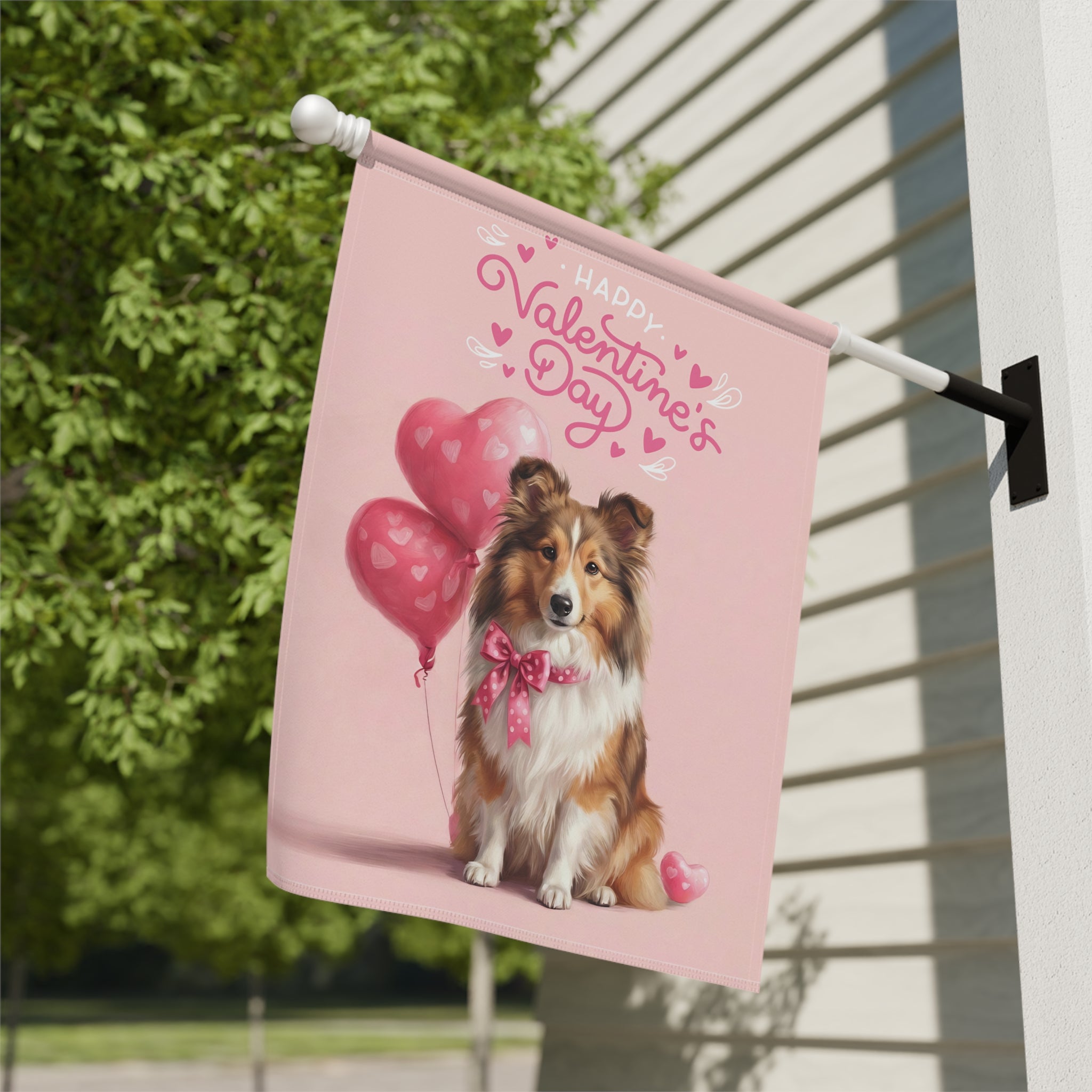 Sheltie Happy Valentine's Day  Garden Flag