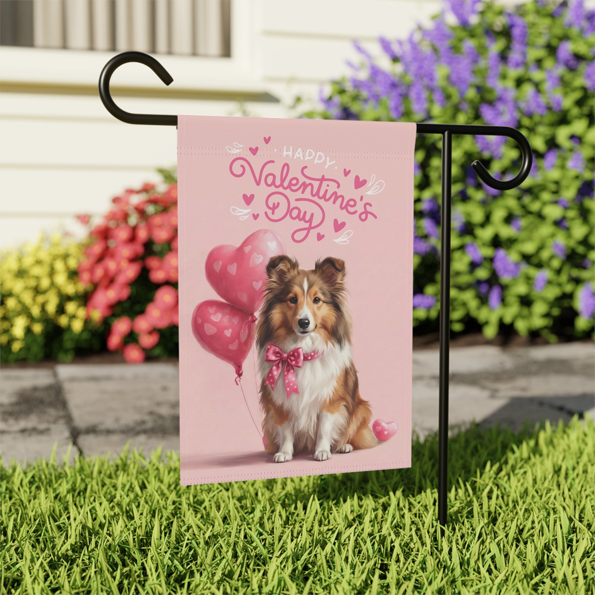 Sheltie Happy Valentine's Day  Garden Flag