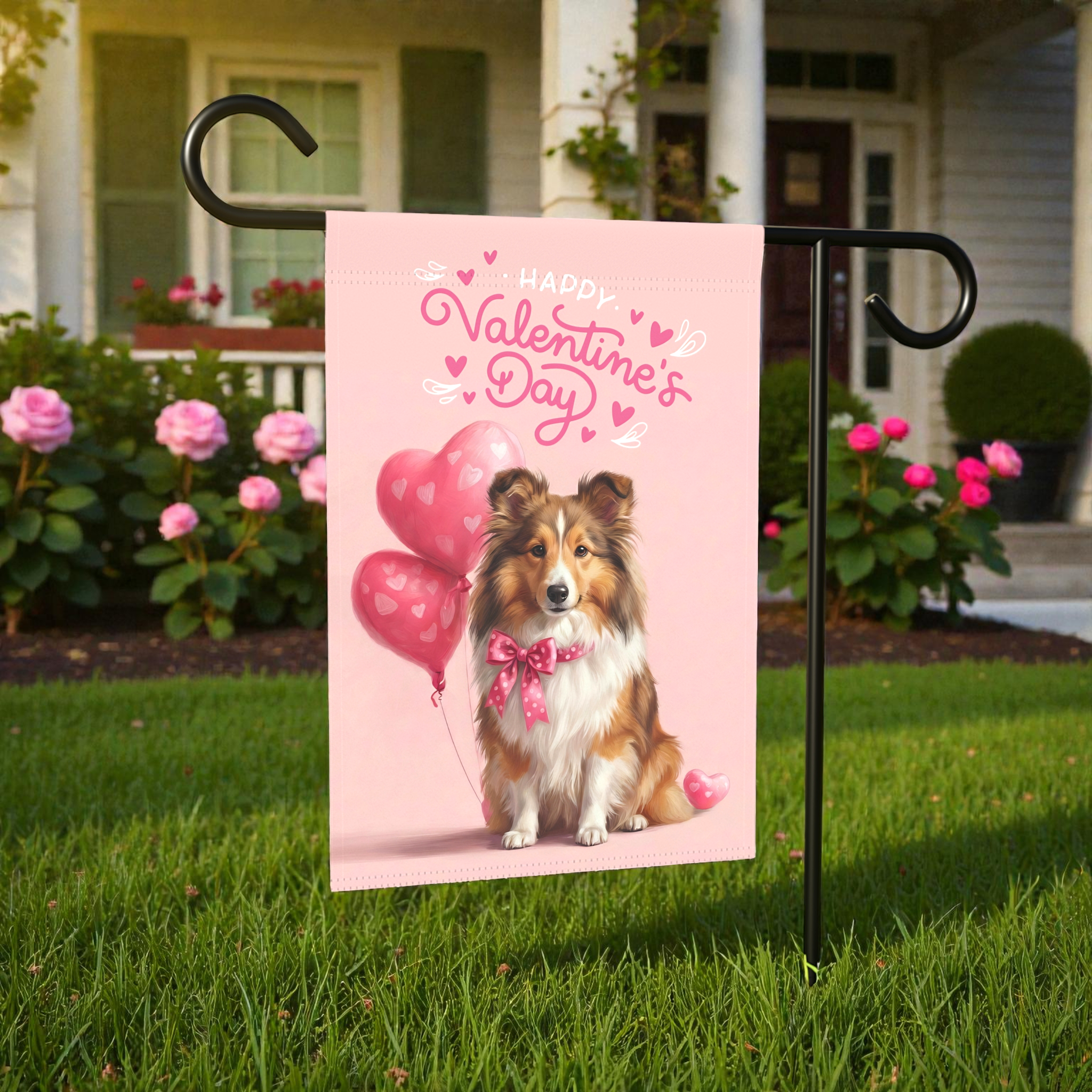 Sheltie Happy Valentine's Day  Garden Flag