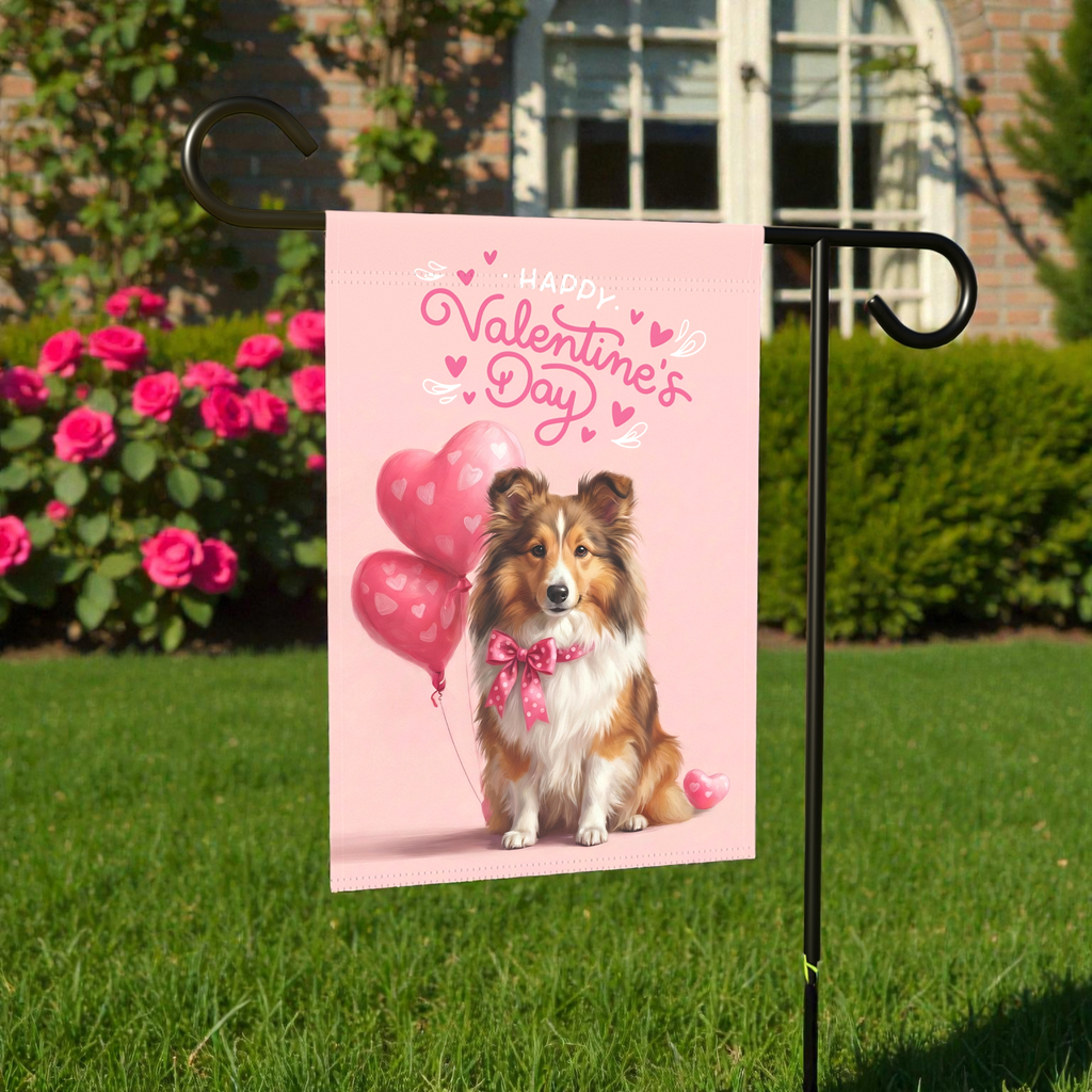 Sheltie Happy Valentine's Day  Garden Flag