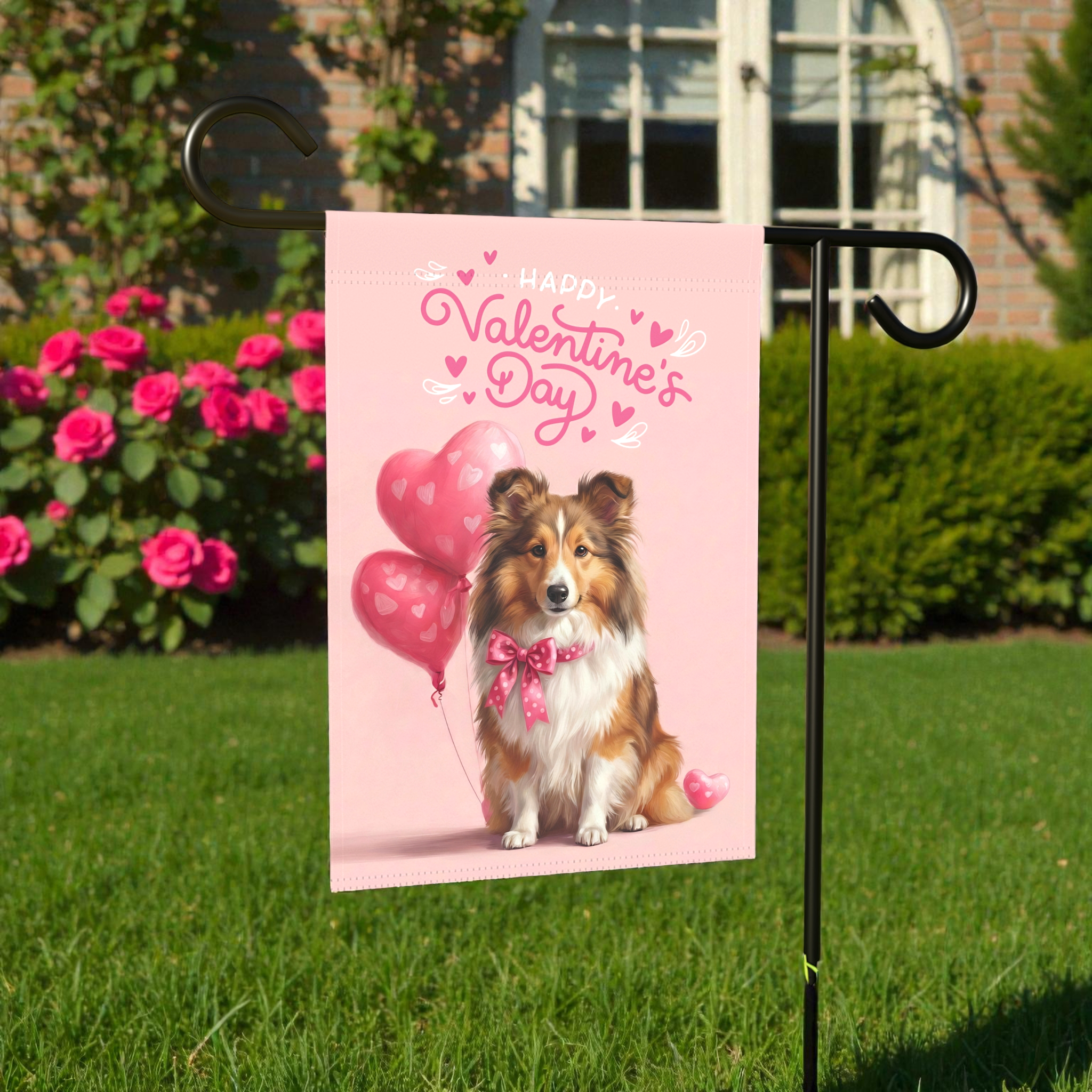 Sheltie Happy Valentine's Day  Garden Flag