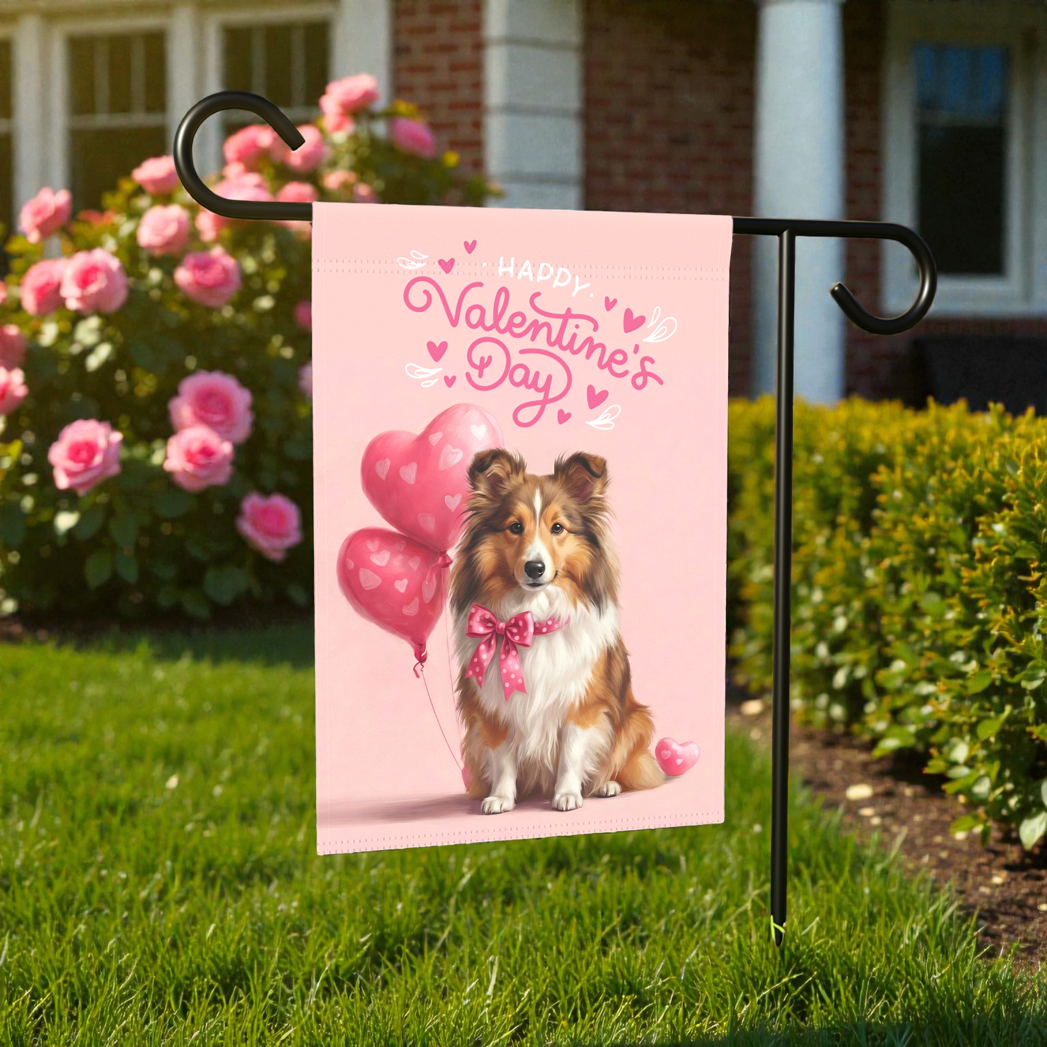 Sheltie Happy Valentine's Day  Garden Flag